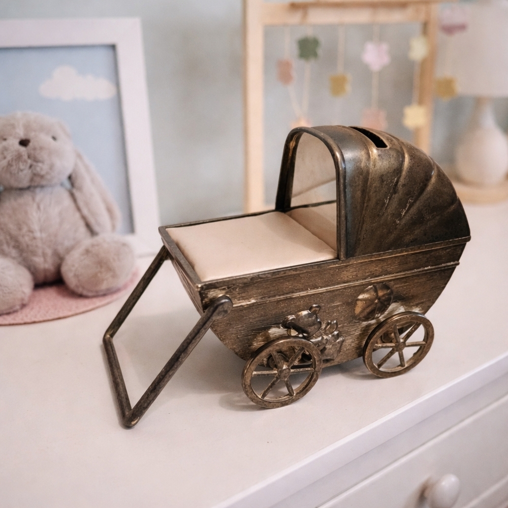 Vintage ELEGANCE Silverplated Decorative Stroller Coinbank - GREAT BABY GIFT!!!